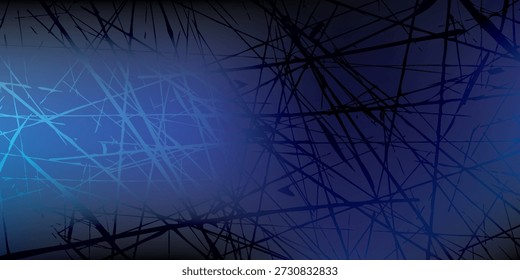 Un fondo oscuro y abstracto con una red azul luminosa de líneas que se cruzan, superpuestas con siluetas oscuras en forma de rama.