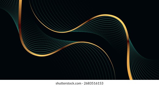 Dark abstract background with luxurious golden wave effect decoration. Modern wavy lines style concept for banners, web, flyers, cards, covers, and brochures.
