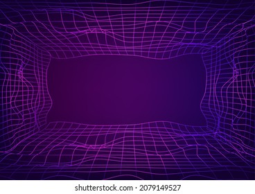 Dark abstract background made in 80s style. Abstract background with neon grids in vintage style. Vector illustration for your graphic design.