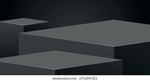 Dunkler abstrakter Hintergrund mit modernem 3D-Würfel-Design. Futuristisches glänzendes Podium-Hintergrund-Konzept. Vektorgrafik VOL 2