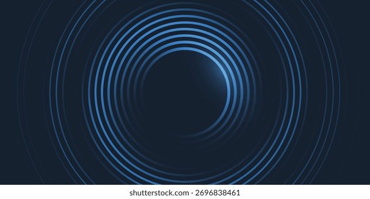 Fundo abstrato escuro com círculos espirais azuis modernos e um conceito de vetor de design de túnel fractal