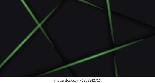 Dark abstract background with modern neon green light lines and shadow stroke effect. 3D techno concept with futuristic cutout pattern. Vector VOL. 3