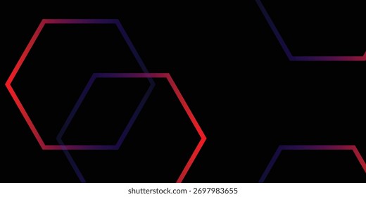 Fondo Abstractas oscuro con hexágonos de degradado de neón, Ilustración vectorial.