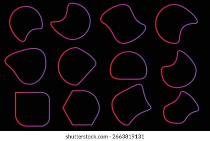 Dark abstract background with neon outline drop shapes in pink and purple hues, ideal for trendy fabric design, futuristic digital layouts, and stylish contemporary branding.
