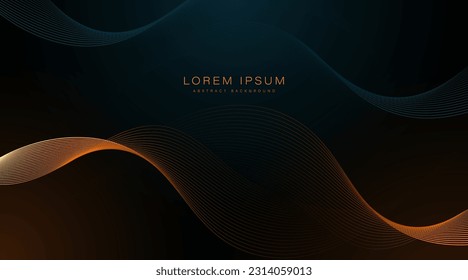 Dark abstract background with orange and blue wave lines. Modern flowing wave lines design element. Futuristic technology concept. Suit for poster, banner, brochure, business, website, flyer