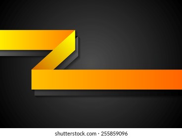 Dark abstract background with orange ribbon. Vector design