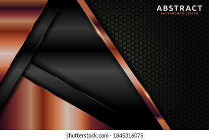 Dark abstract background with overlap layer texture and golden lines element.