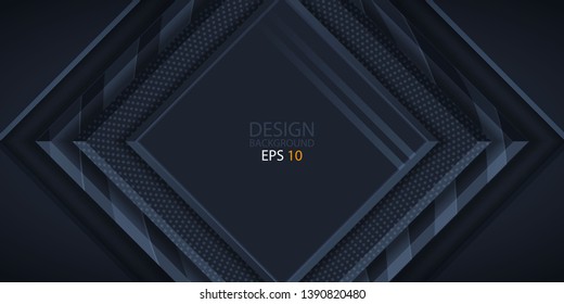 Dark abstract background with overlap layers. 3d backdrop. Vector illustration. 
Cover layout template. Material design concept - Vector