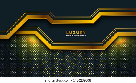 Dunkler abstrakter Hintergrund mit Überlappungsschichten. Goldene Glitter punktet Dekoration. Luxusdesign-Konzept.
