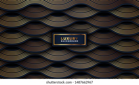 Dark abstract background with overlap layers. golden glitters dots element decoration. Luxury design concept.