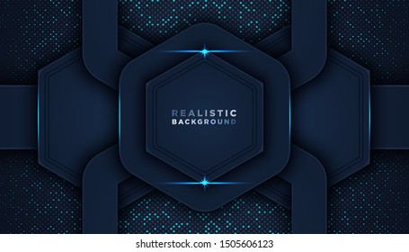 Dark abstract background with overlap layers. glitters dots element decoration. Luxury design concept.