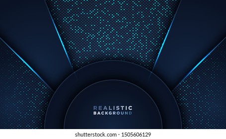 Dark abstract background with overlap layers. glitters dots element decoration. Luxury design concept.