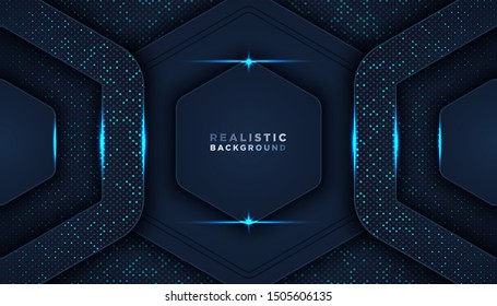 Dark abstract background with overlap layers. glitters dots element decoration. Luxury design concept.