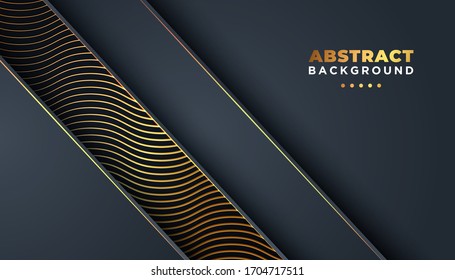 Dark abstract background with overlap layers. golden glitters dots element decoration. Luxury design concept.