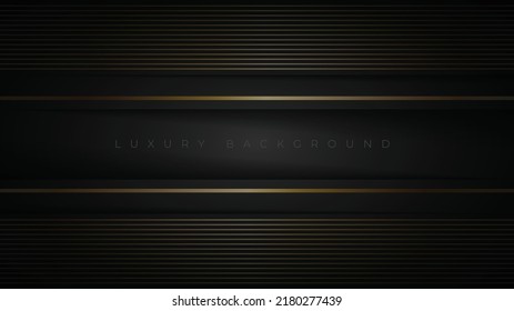 Dark abstract background overlap layers with golden decoration. Gold lines on black space background. Vector illustration