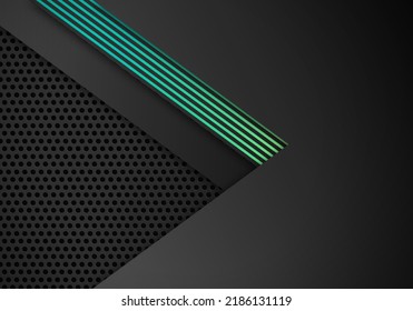 Dark Abstract Background Overlap Layers with Blue and Green Gradient Line Decoration