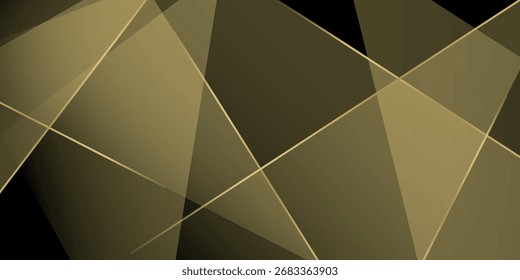 Dark abstract background with overlapping gold layers and luxurious gold line decoration. Modern graphic element cutout style concept for covers, banners, flyers, cards, and brochures.