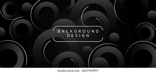 Dark Abstract Background with Overlapping Gradient Circles, Deepening at the Center, Connected by Thin White Curved Lines to Create Motion, Depth, and a Clean Minimalist Modern Geometric Aesthetic