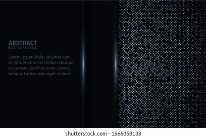 Dark abstract background with paper shapes overlap layers. Luxury and modern concept texture with silver glitters dots element decoration. Vector design template for use frame, cover, banner, card