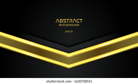 Dark abstract background with paper shapes overlap layers. Luxury and modern concept texture with goldden arrow. Vector design template for use frame, cover, banner, card