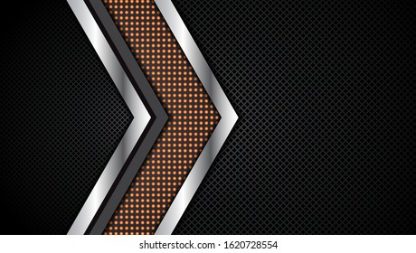 Dark abstract background with paper shapes overlap layers. Luxury and modern concept texture with goldden arrow. Vector design template for use frame, cover, banner, card