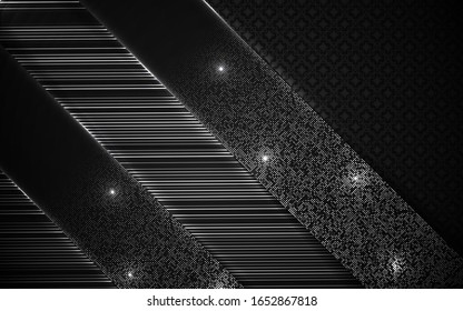 Dunkler abstrakter Hintergrund mit Papierformen überlappen Ebenen. Luxuriöse und moderne Concept-Textur mit silberner Glittentönung. Design-Vorlage für die Vektorillustration im Rahmen, Cover, Banner, Karte