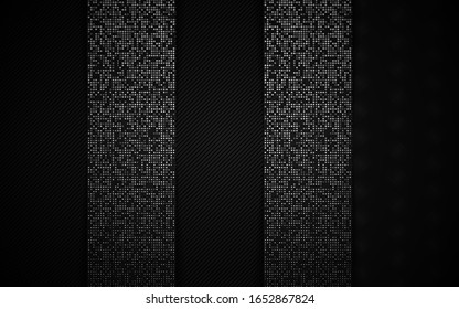 Dark abstract background with paper shapes overlap layers. Luxury and modern concept texture with silver glitters dots element decoration. Vector design template for use frame, cover, banner, card