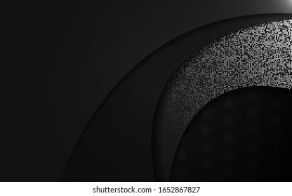 Dark abstract background with paper shapes overlap layers. Luxury and modern concept texture with silver glitters dots element decoration. Vector design template for use frame, cover, banner, card