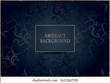 dark abstract background with pattern and gold frame, vector illustration