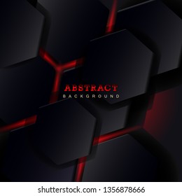 Dark abstract background with polygonal geometric shapes and red illumination. Modern cover design. Vector illustration.  Material design concept. Cover template - Vector