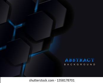 Dark abstract background with polygonal geometric shapes and blue illumination. Modern cover design. Vector illustration. Advertising banner design. Background - concept of natural gas production.