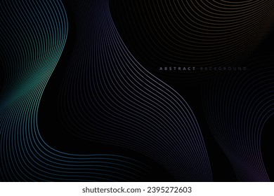 fondo abstracto oscuro con líneas vectoriales de onda coloridas y brillantes realistas eps10