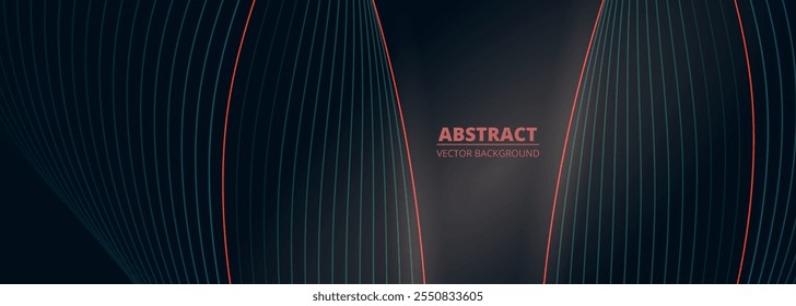Dark abstract background with red and blue wavy lines. Digital hi-tech vector banner with dynamic striped waves.