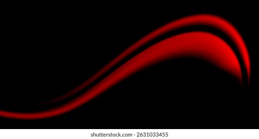Dunkler abstrakter Hintergrund mit rot leuchtenden Wellenlinien auf Schwarz, die ein dramatisches und elegantes fließendes Design schaffen. Vektorgrafik