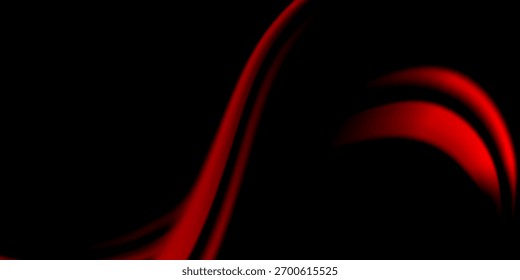 Fundo abstrato escuro com linhas de ondas vermelhas brilhantes em preto, criando um design de fluxo dramático e elegante. Conceito de tecnologia futurista