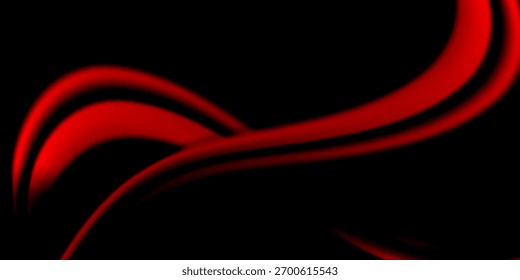 Fondo abstracto oscuro con líneas de onda brillantes rojas en negro, creando un diseño fluyente dramático y elegante. Diseño de moda creativo moderno en Ilustración vectorial