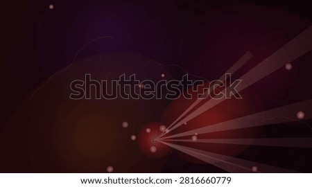 Dark abstract background, with red glowing, light beams and, floating orbs