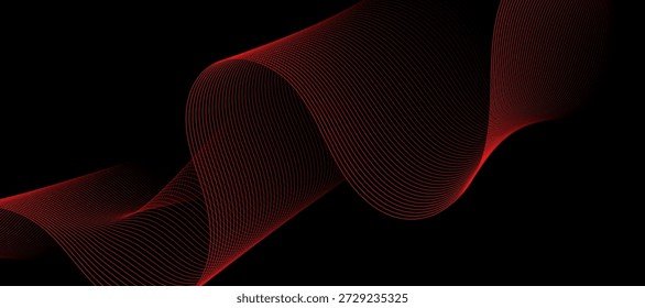 Fondo abstracto oscuro con líneas de onda rojas y movimiento suave.