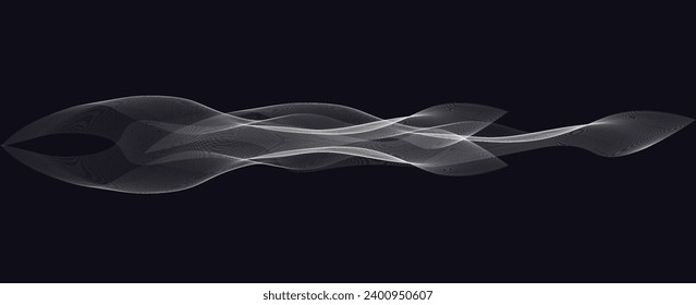 Dark abstract background with shining waves. Shiny moving lines design element. Modern white wave lines. Futuristic technology concept. vector