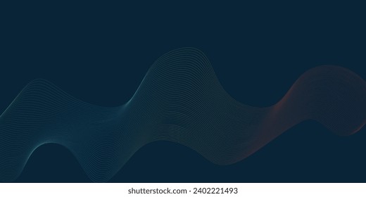 Dark abstract background with shining waves. Shiny moving lines design element. Modern blue purple gradient flowing wave lines. Futuristic technology