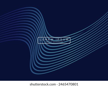 Dark abstract background with shining waves. Shiny unique pattern line design element. Modern blue gradient flowing wave lines. Futuristic technology concept. Vector illustration.
