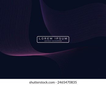 Dark abstract background with shining waves. Shiny unique pattern line design element. Modern blue gradient flowing wave lines. Futuristic technology concept. Vector illustration.