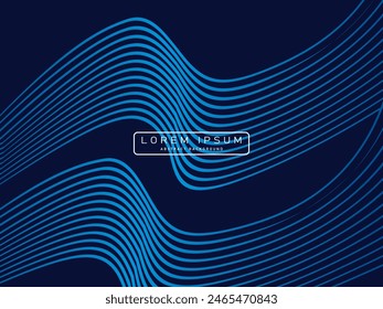 Dark abstract background with shining waves. Shiny unique pattern line design element. Modern blue gradient flowing wave lines. Futuristic technology concept. Vector illustration.