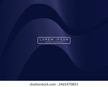 Dark abstract background with shining waves. Shiny unique pattern line design element. Modern blue gradient flowing wave lines. Futuristic technology concept. Vector illustration.