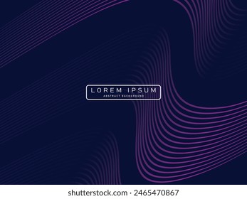 Dark abstract background with shining waves. Shiny unique pattern line design element. Modern blue gradient flowing wave lines. Futuristic technology concept. Vector illustration.
