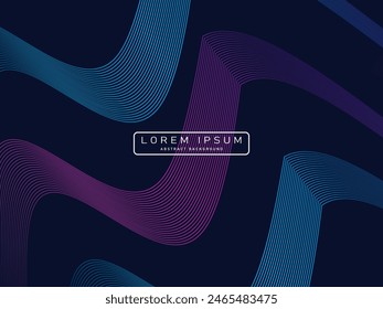 Dark abstract background with shining waves. Shiny unique pattern line design element. Modern blue gradient flowing wave lines. Futuristic technology concept. Vector illustration.