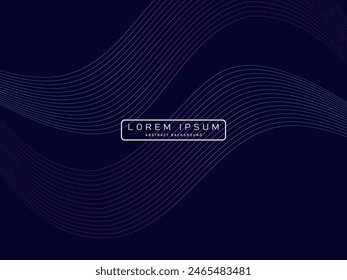 Dark abstract background with shining waves. Shiny unique pattern line design element. Modern blue gradient flowing wave lines. Futuristic technology concept. Vector illustration.