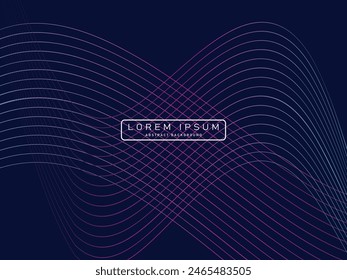 Dark abstract background with shining waves. Shiny unique pattern line design element. Modern blue gradient flowing wave lines. Futuristic technology concept. Vector illustration.