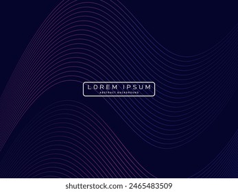 Dark abstract background with shining waves. Shiny unique pattern line design element. Modern blue gradient flowing wave lines. Futuristic technology concept. Vector illustration.