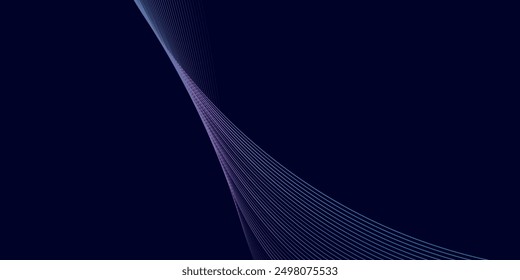 Dark abstract background with shining waves. Shiny moving lines design elements. Flowing wave lines with modern purple blue gradient. eps10.